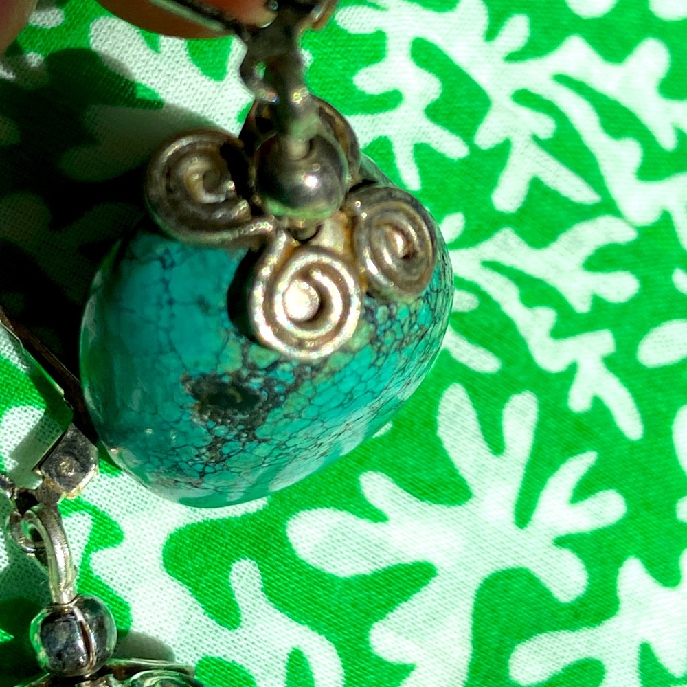 Big Solid Turquoise Dangle Earrings With Sterling… - image 4